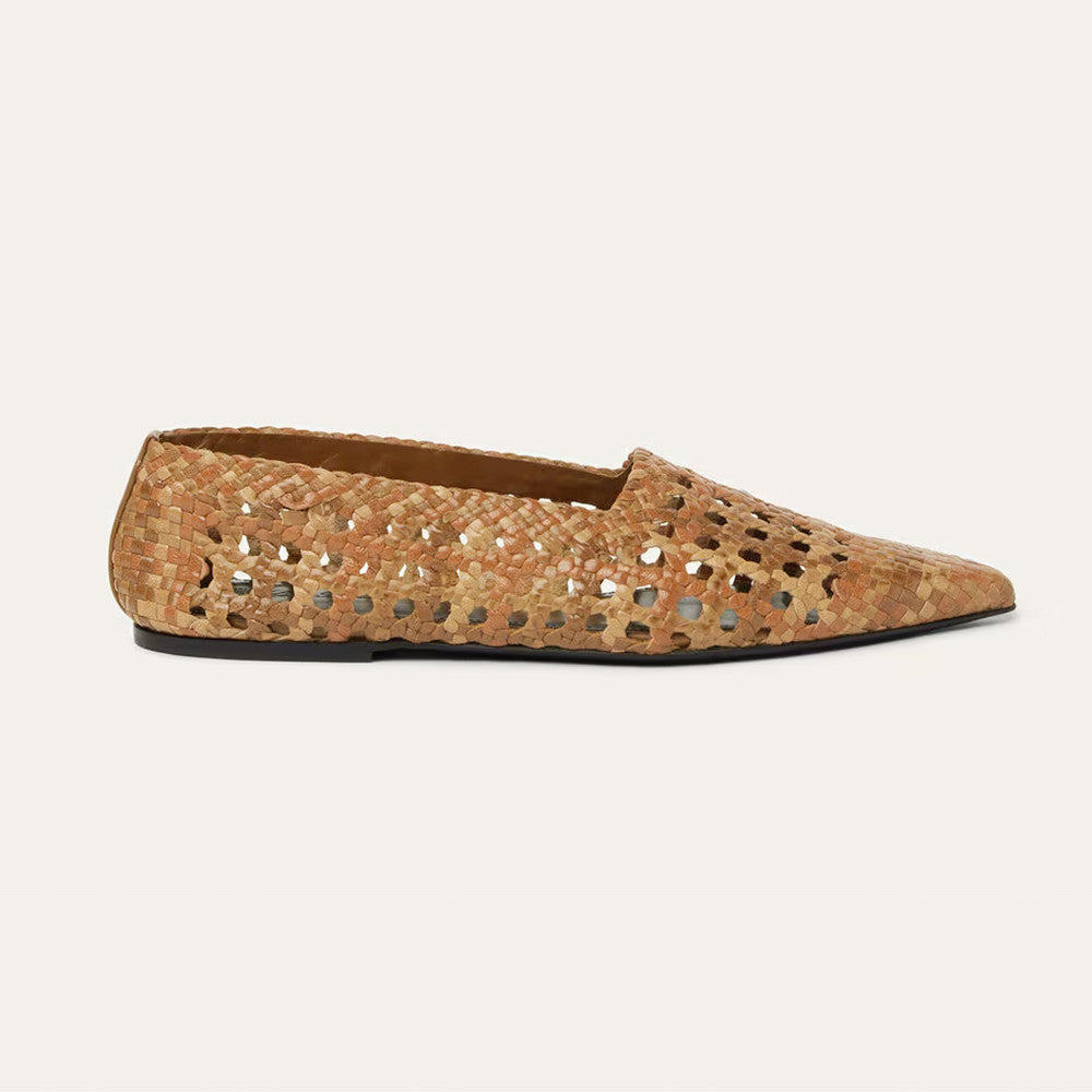 Loro Piana Women's Spring. Summer And Autumn Ayame Flat Ballet Shoes Retro Weaving Hollow Cowhide Solid Color Pointed Single Shoes Ngvp #1692