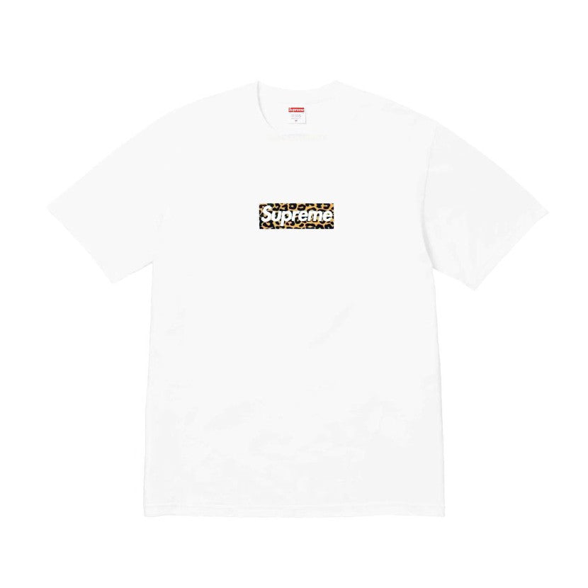 Supreme Men's and Women's Summer Leopard Print Box Logo Shanghai Opening Limited White Short Sleeve T-Shirt #99193