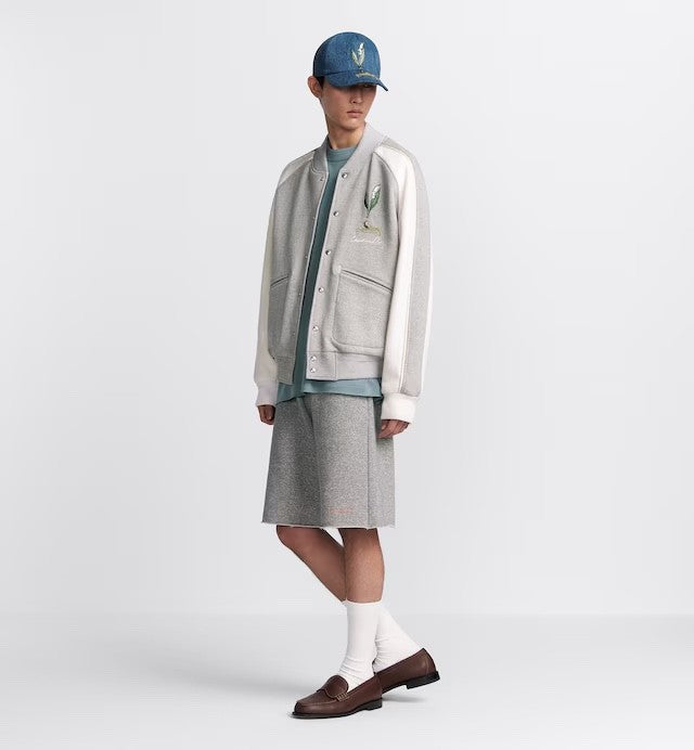 Dior Men's Fall And Winter Embroidery Pattern Single Breasted Round Neck Gray Cotton Long Sleeved Jacket #72232