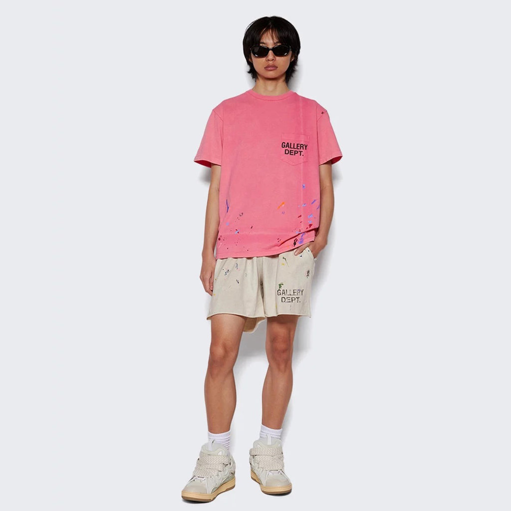 Gallery Dept Men's And Women's Splashed Ink Graffiti Rice White Shorts Retro Fashion High Street Trend Casual Elastic Waist Drawstring Shorts Pants Ngvp #9237