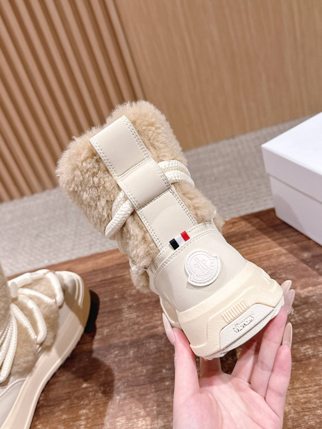 Moncler Light Beige Moncler Altive Mid Teddy Snow Boots #334369