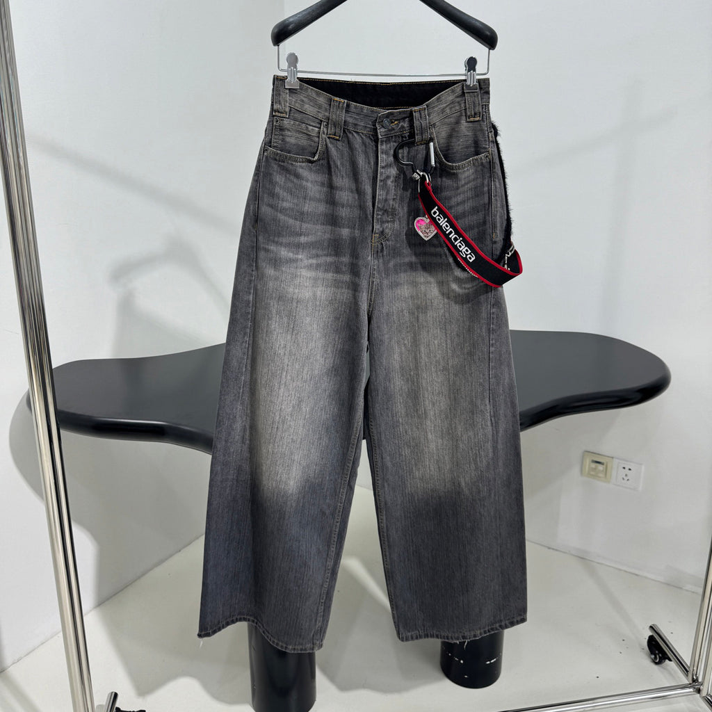 Balenciaga Men's And Women's Spring/fall Fashion Casual Washed Distressed Wide Leg Oversized Jeans Pants #79199