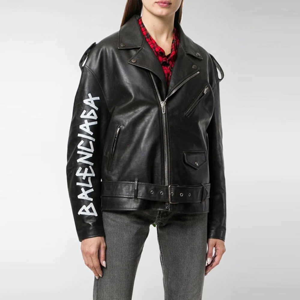 Balenciaga Letter Zip Leather Jacket in Black Ngvp #6497