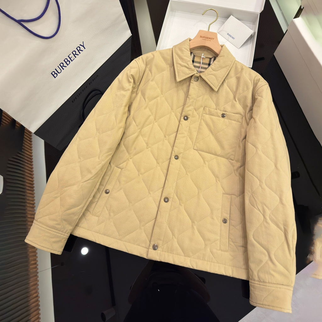 Burberry Men's Spring/Fall Fashion Casual Solid Color Collared Single Breasted Checkered Lined Long Sleeve Jacket #79367