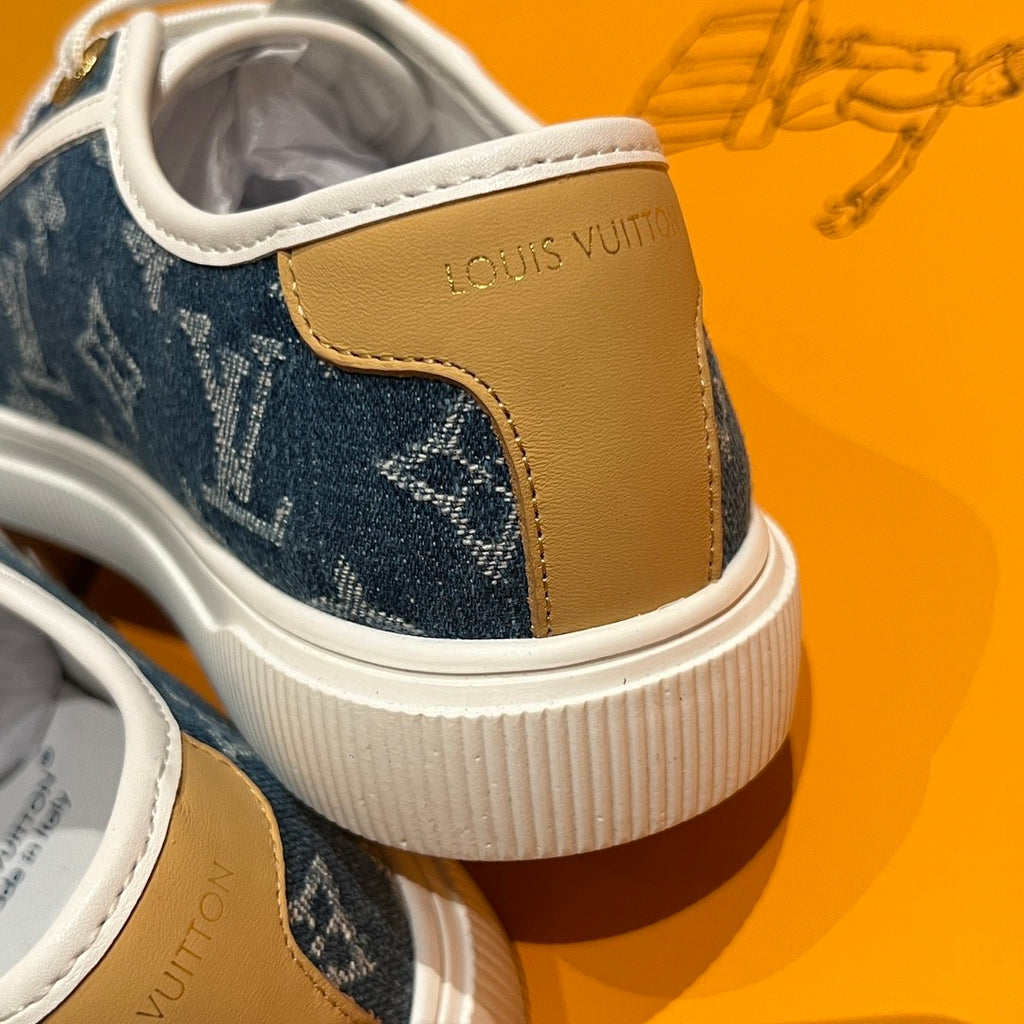 Louis Vuitton LV Lagoon Men's And Women's Solid Color Letter Print Lace-up Low-top Denim Leather Sneakers Shoes #77732