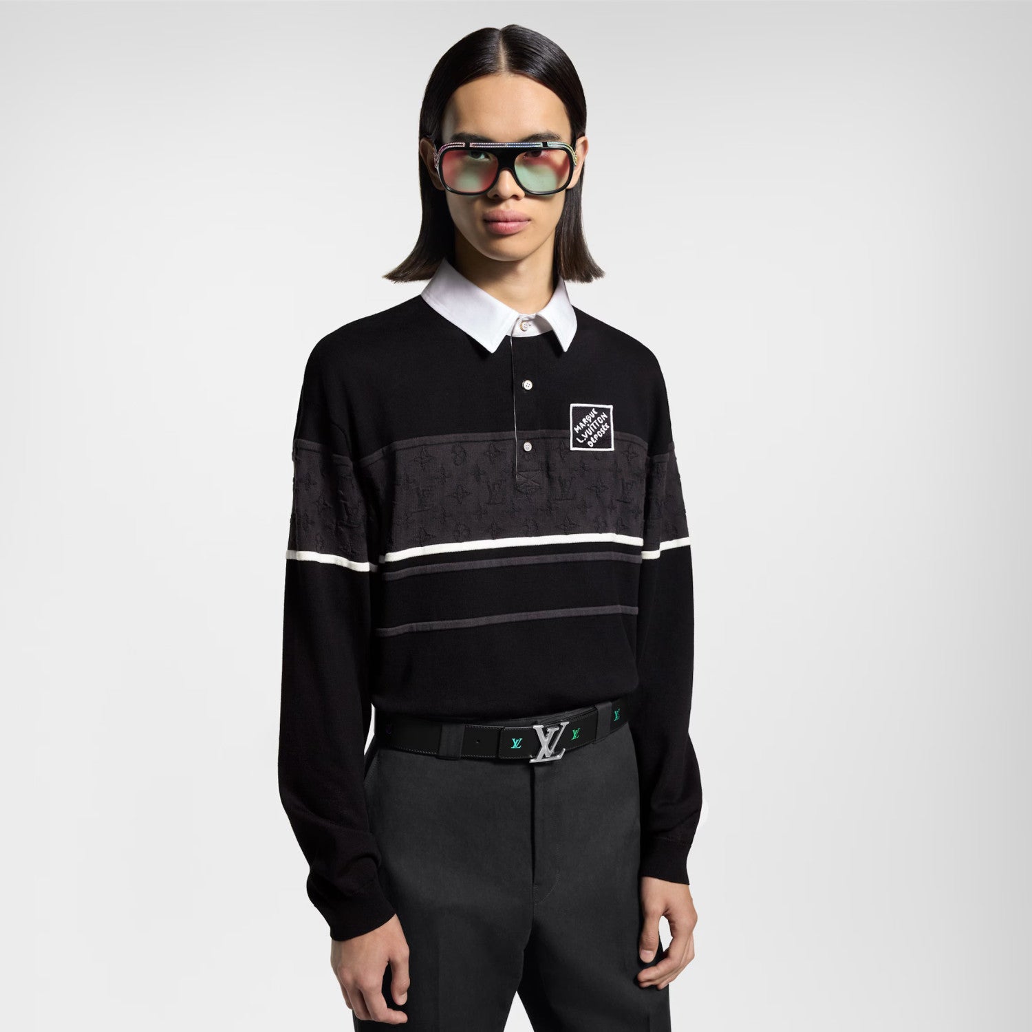Louis Vuitton Men's Spring Summer Stripe Colour Block Long Sleeve Polo Neck Knit T-Shirt #76619