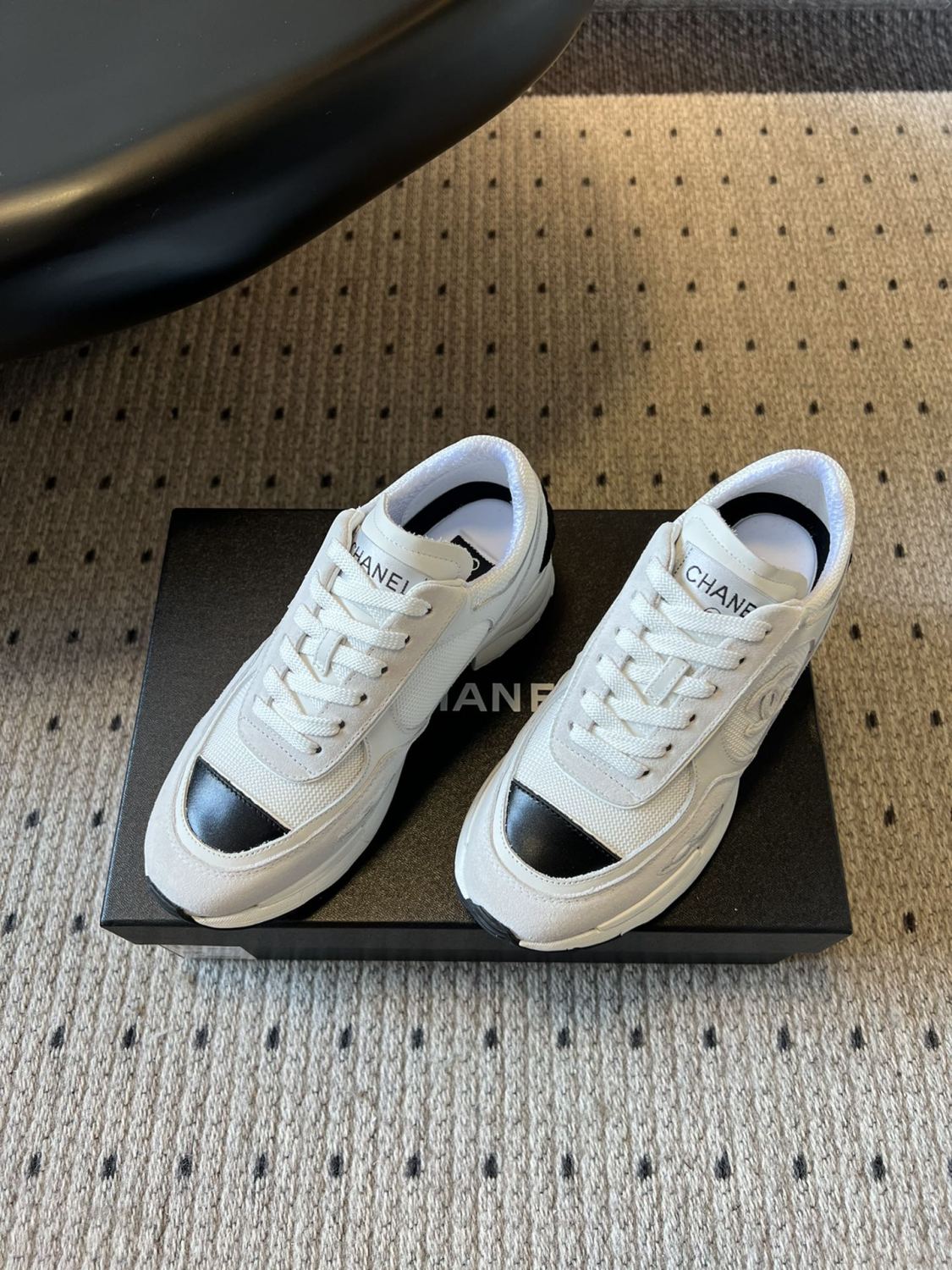 Chanel Women's Spring/fall Fashion Casual Round Toe Lace Up Chunky Heel Low Top Leather And Mesh Blend Sneakers Shoes #79316