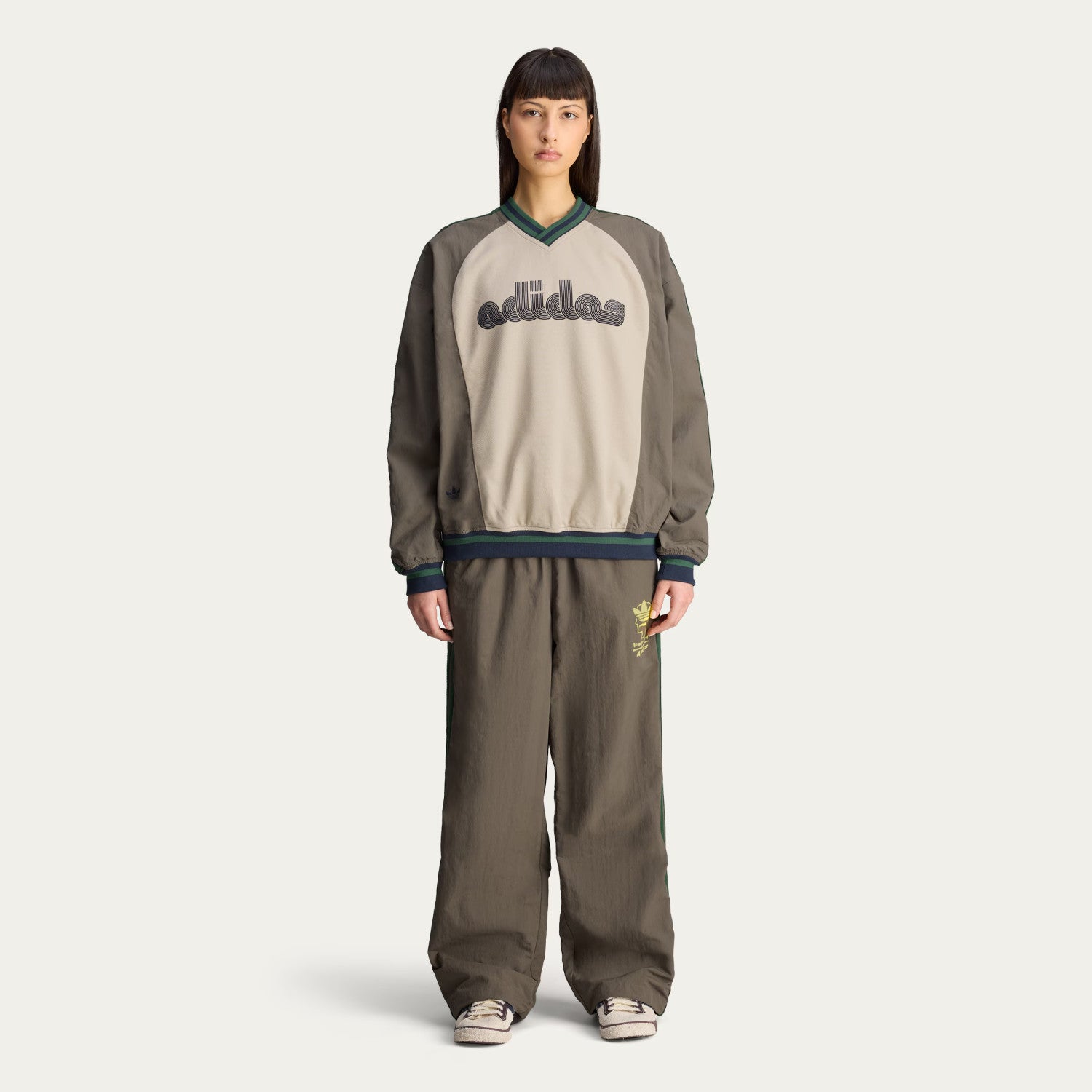Adidas x Brain Dead Men's Spring/Summer Autumn Retro Color Contrasting Sports V-neck Hoodie Logo Long Sleeve Sweatshirt #81714