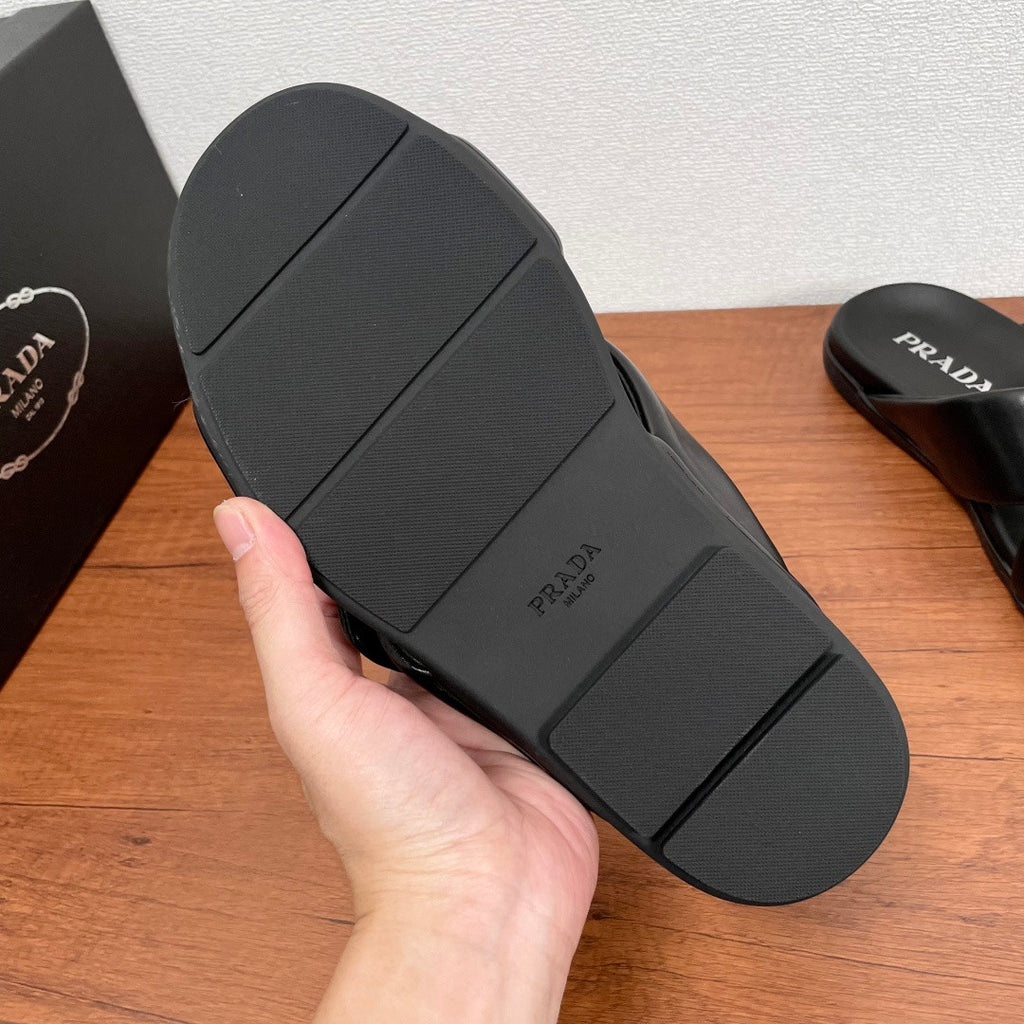 Prada Leather Cross Slides #383748