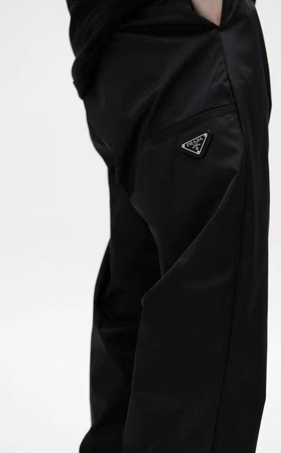Prada Men's And Women's Women's Spring/summer Fashion Casual Solid Color Logo Triangle Emblem Recycled Nylon Relaxed Straight Leg Pants #79541