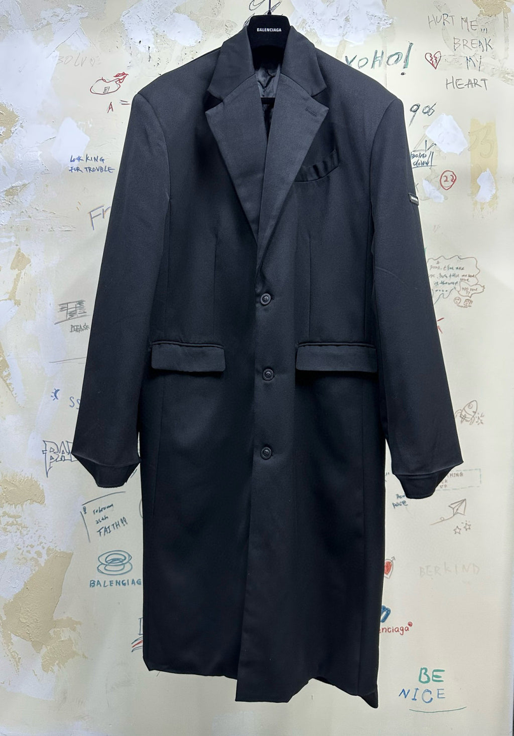 Balenciaga Skater Tailored Men's Autumn And Winter Silhouette Long Black V Collar Single-Breasted Suit Jacket #97351