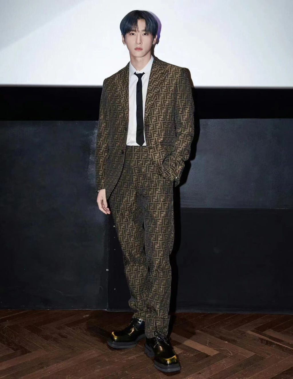 Fendi Men's Fall And Winter F Full Print Casual Suit Jacquard Lapel Single-breasted Jacket Straight Suit Pants Set #71558