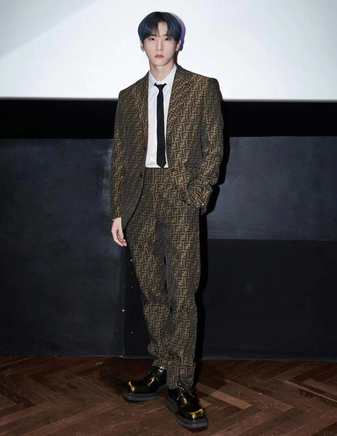 Fendi Men's Fall And Winter F Full Print Casual Suit Jacquard Lapel Single-breasted Jacket Straight Suit Pants Set #71558