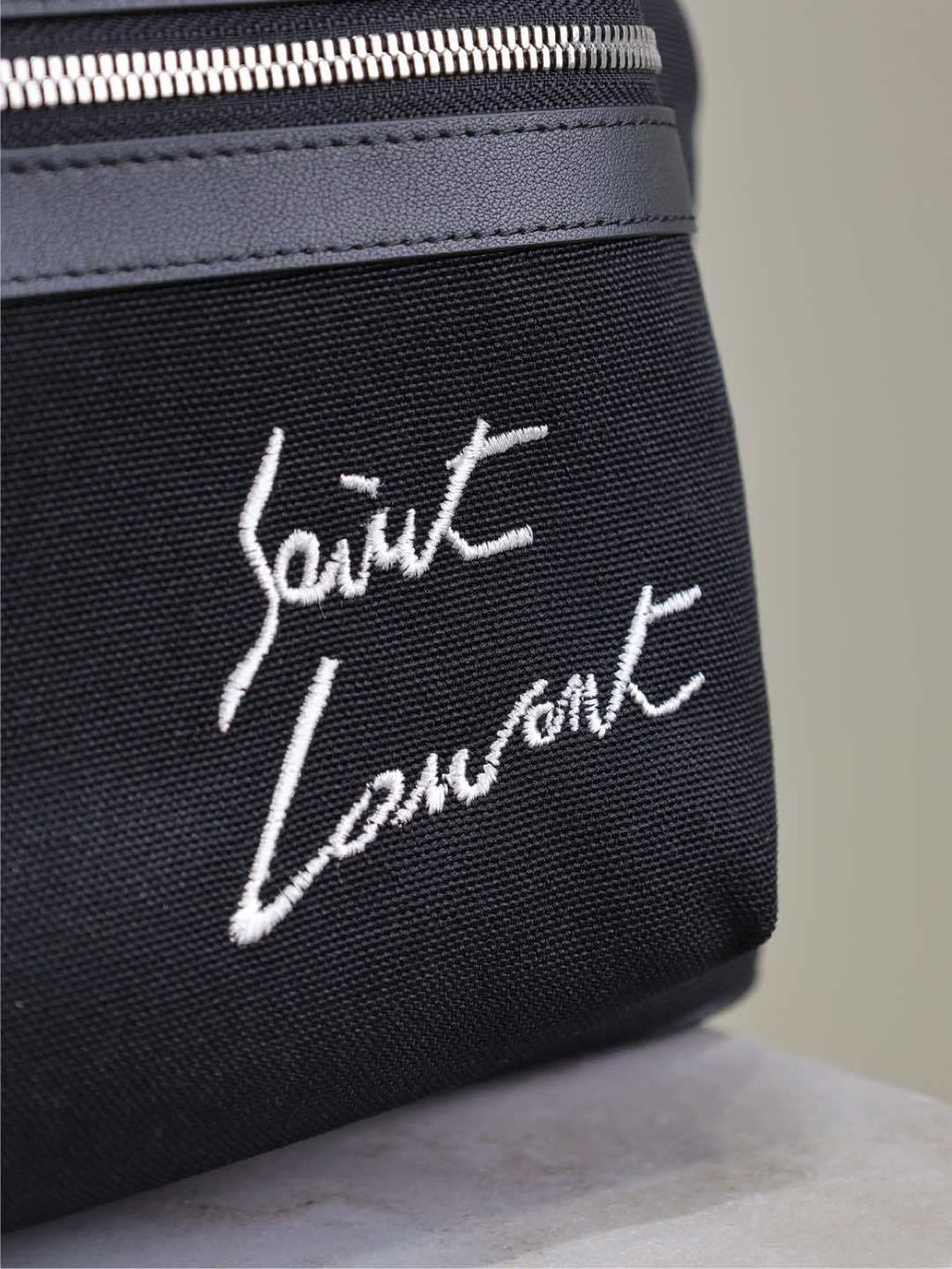 CITY Saint Laurent Embroidered Letter Fabric Leather Panel Backpack Schoolbag Bag Bags #76462