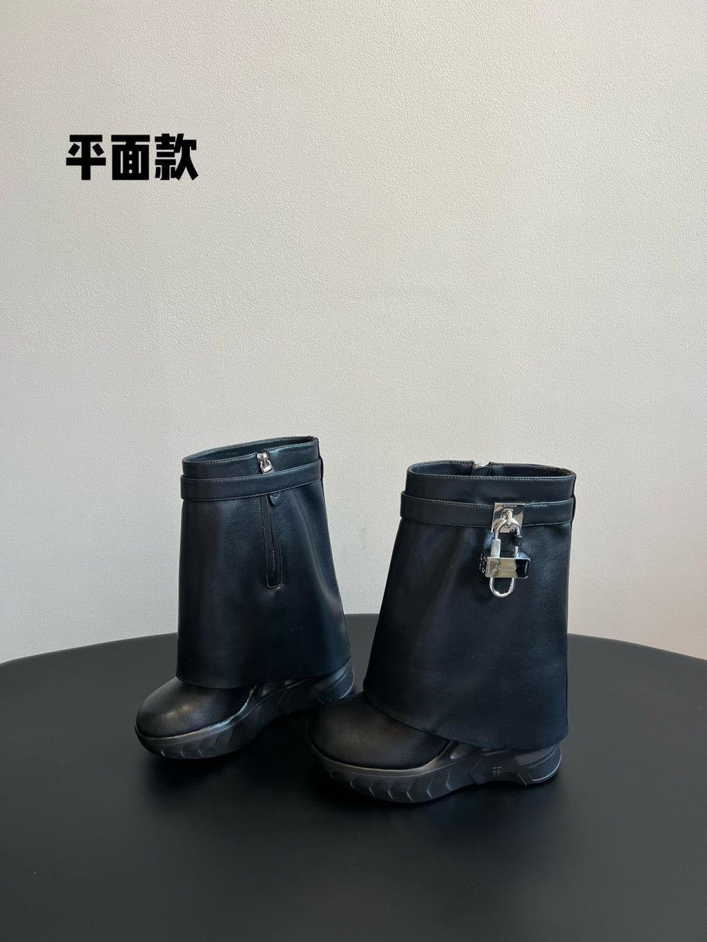 Givenchy Women's Fall/winter Fashion Classic Solid Color Round Toe Calfskin Mid Calf Boots With Thick Soles And Grain Leather Texture Shoes #79256