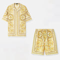 Versace Men's Summer Solid Color Single Breasted Lapel Short Sleeve BAROCCO Silk Shirt Casual Elastic Shorts Ngvp #8287