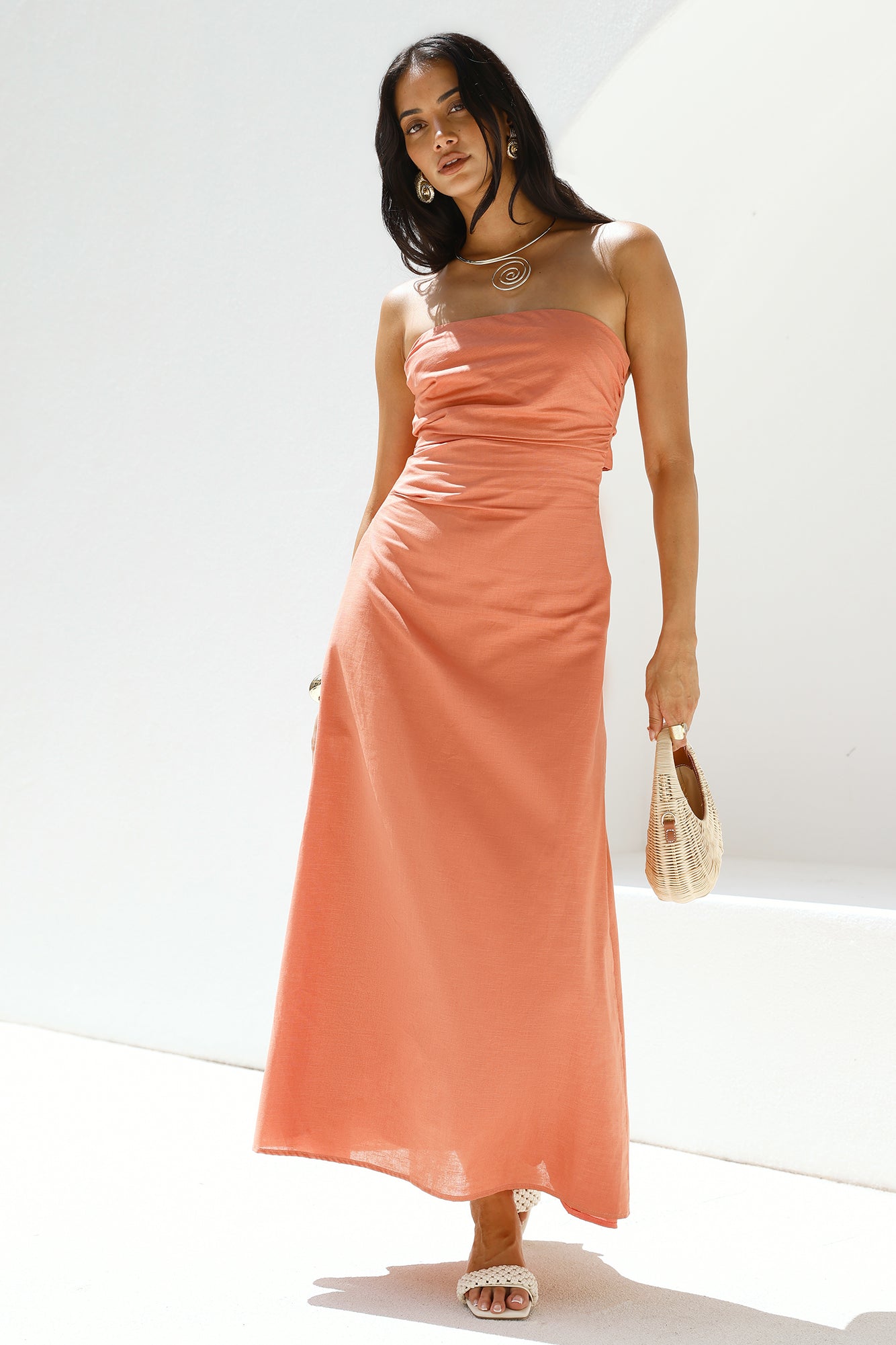 Yasmin Strapless Maxi Dress Coral