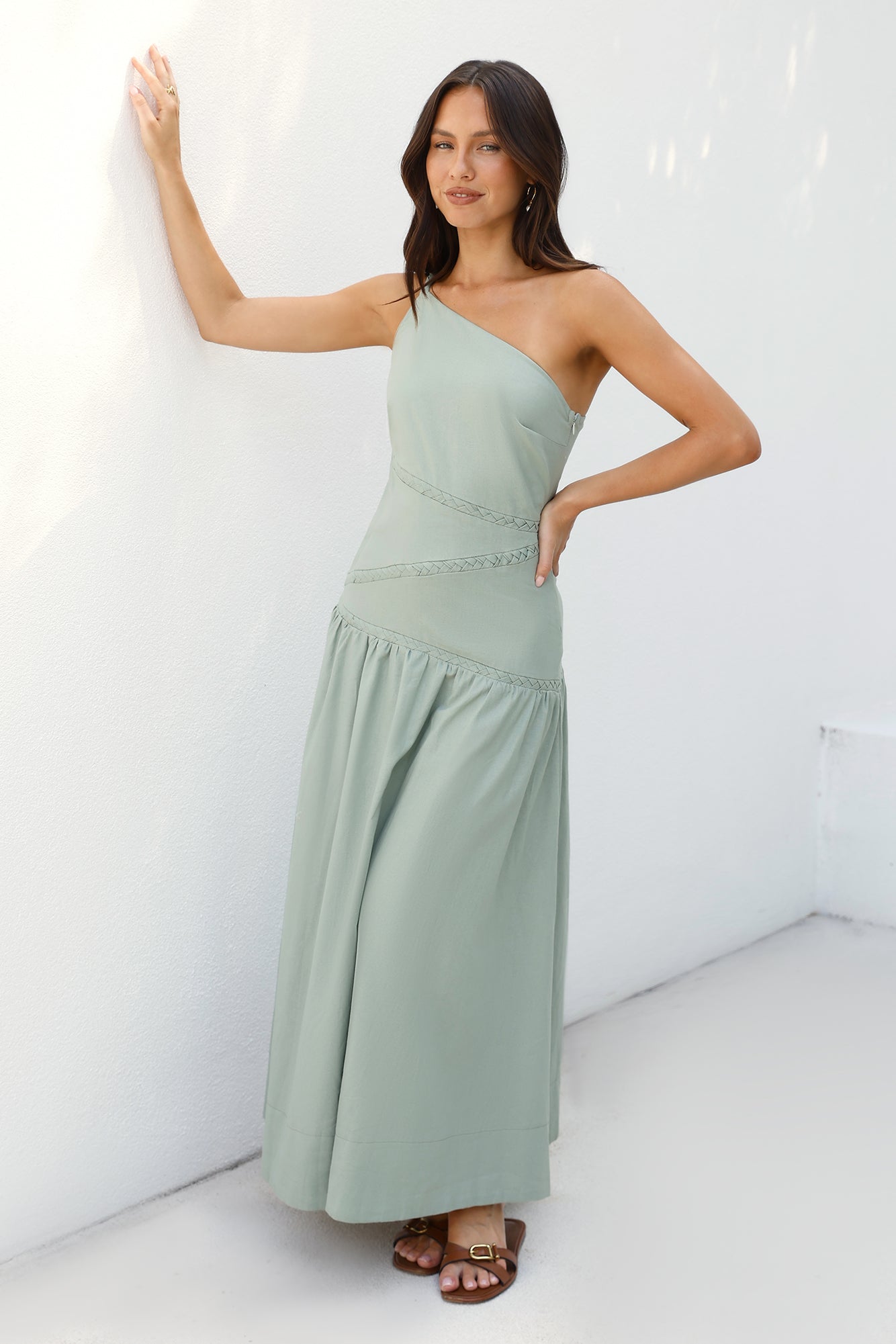 Claire One Shoulder Maxi Dress Khaki