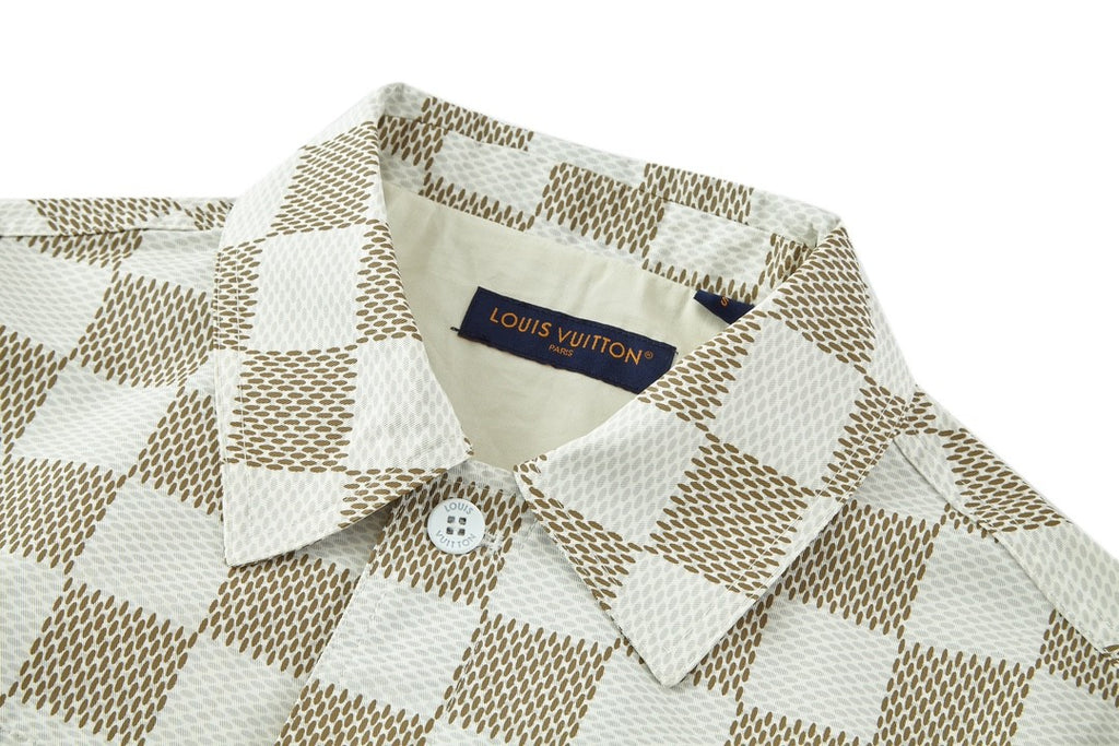 Louis Vuitton Men's Fall And Winter White Checkered Lapel Single Breasted Pocket Long Sleeved Jacket #72775