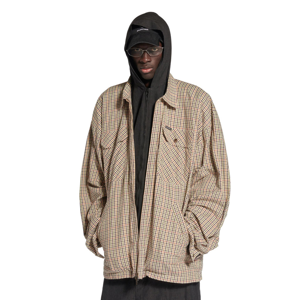 Balenciaga Men's Spring/Autumn Fashion Casual Checkered Collar Zipper Loose Long Sleeved Shirt #78321
