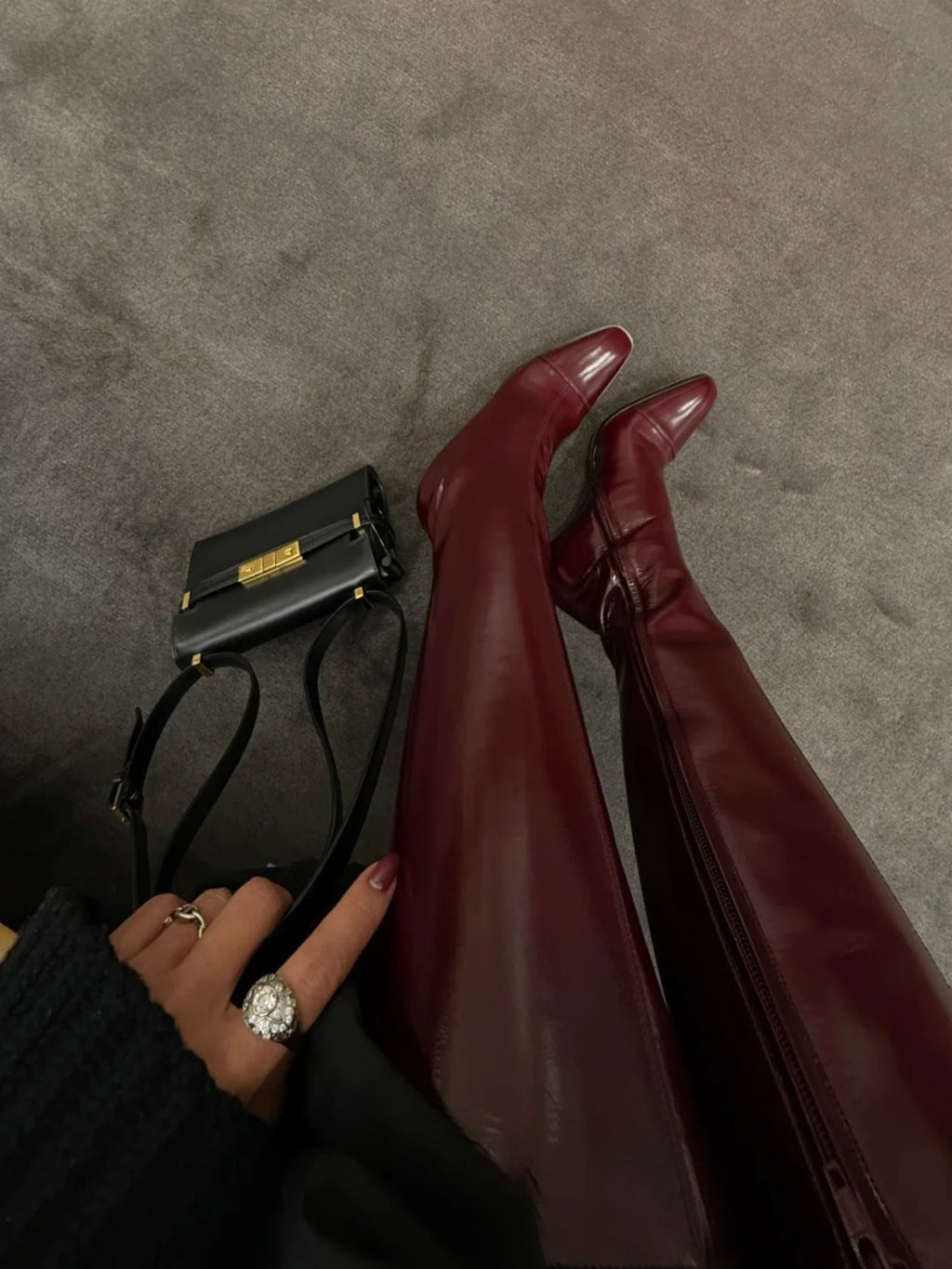 SAINT LAURENT Women's Pointed Cat Heel Long Short Red Black Boots Fashion Temperament Elegant Sexy Zipper Short Boots Shoes Ngvp #2185