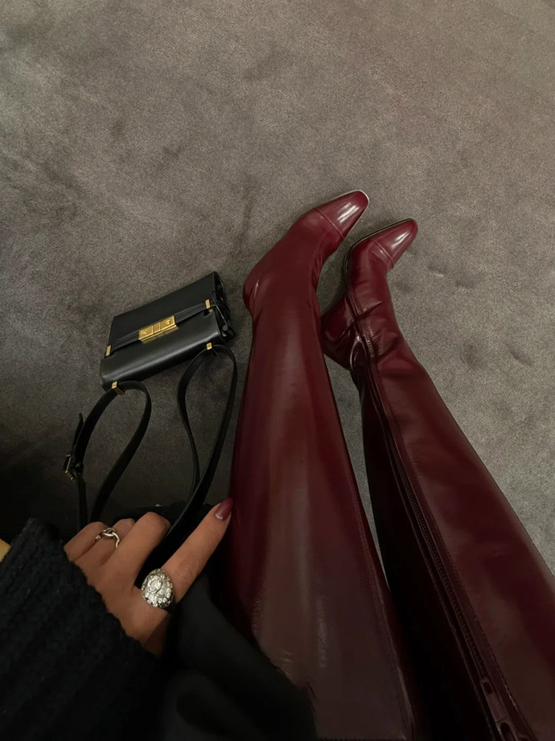 SAINT LAURENT Women's Pointed Cat Heel Long Short Red Black Boots Fashion Temperament Elegant Sexy Zipper Short Boots Shoes Ngvp #2185