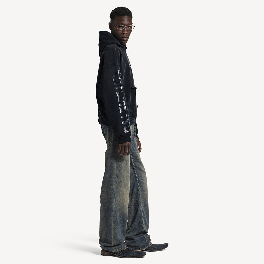 Balenciaga Top-quality version Men's Transparent Tape Ripped Pocket Hoodie in Faded Black White #376442