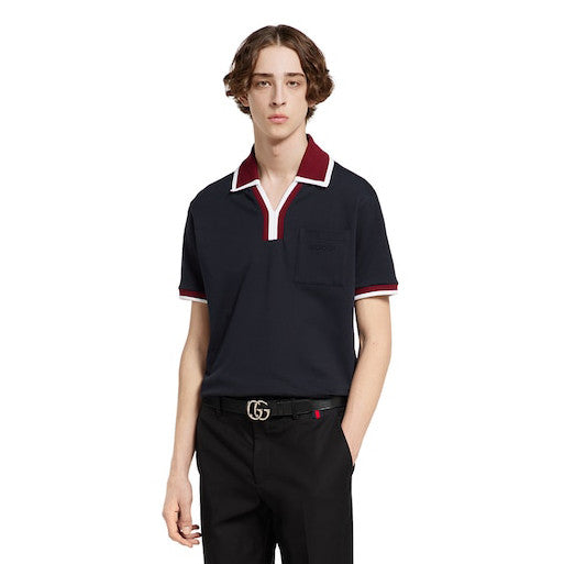 Gucci Men's And Women's Summer Fashion Classic V-neck Color Block Cotton Polo Shirt Short Sleeved T-Shirt #78425