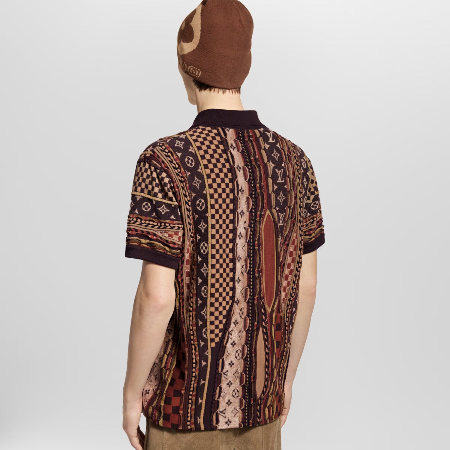 Louis Vuitton Men's Summer Logo Jacquard Knit Cotton-Blend Vintage Twist-Knit Short-Sleeve Polo Shirt #81582
