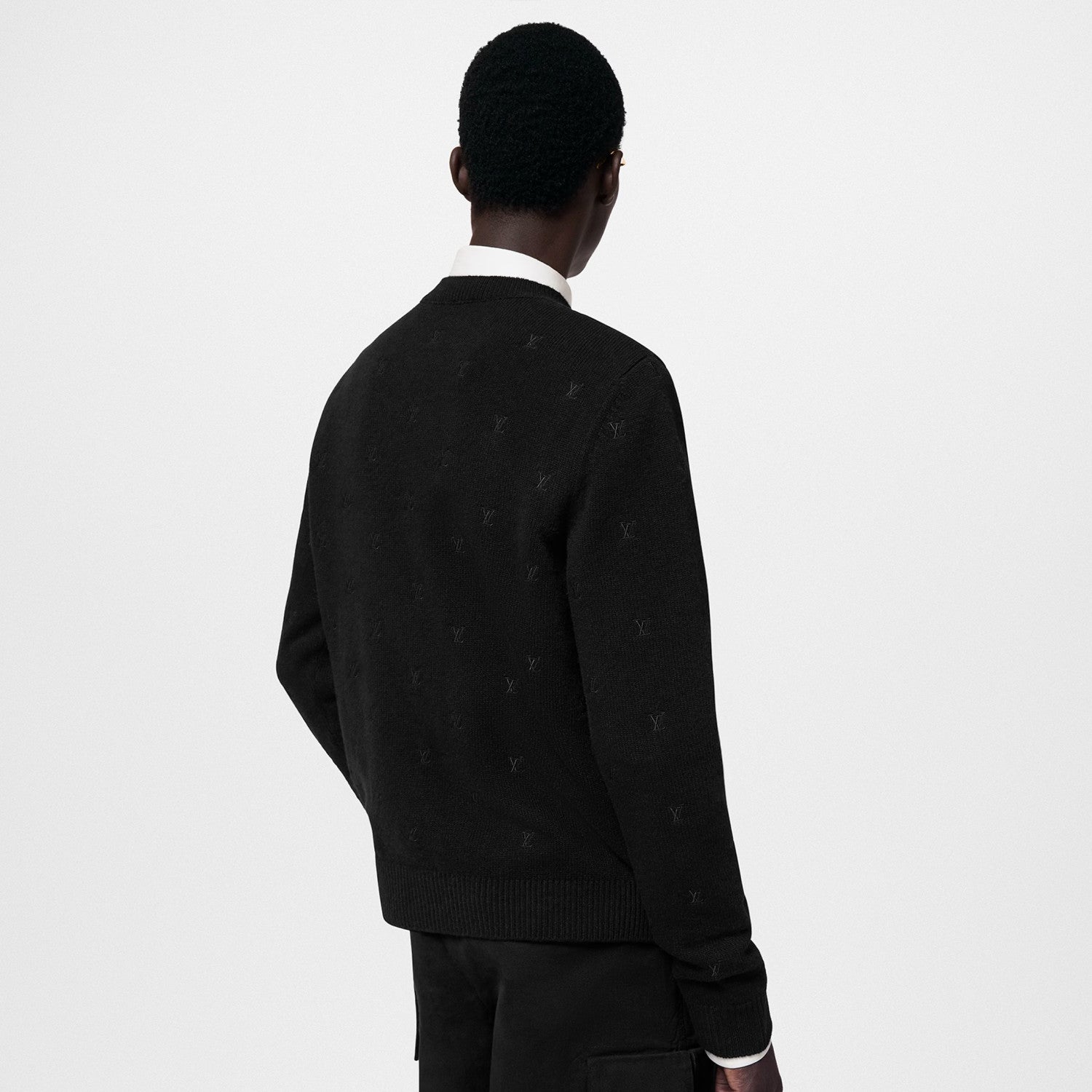 Louis Vuitton Men's Fall And Winter Black Long Sleeve Logo Embroidered Signature Merino Crewneck Sweater #98236