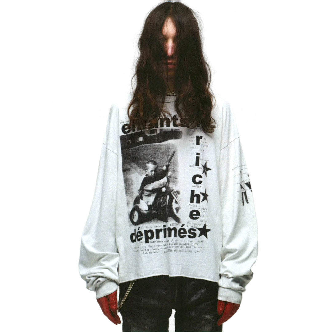 Enfants Riches Deprimes Men's Summer Ribbed Knit Washed Loose Pattern Printed Long Sleeve T-Shirt Pullover Ngvp #73357