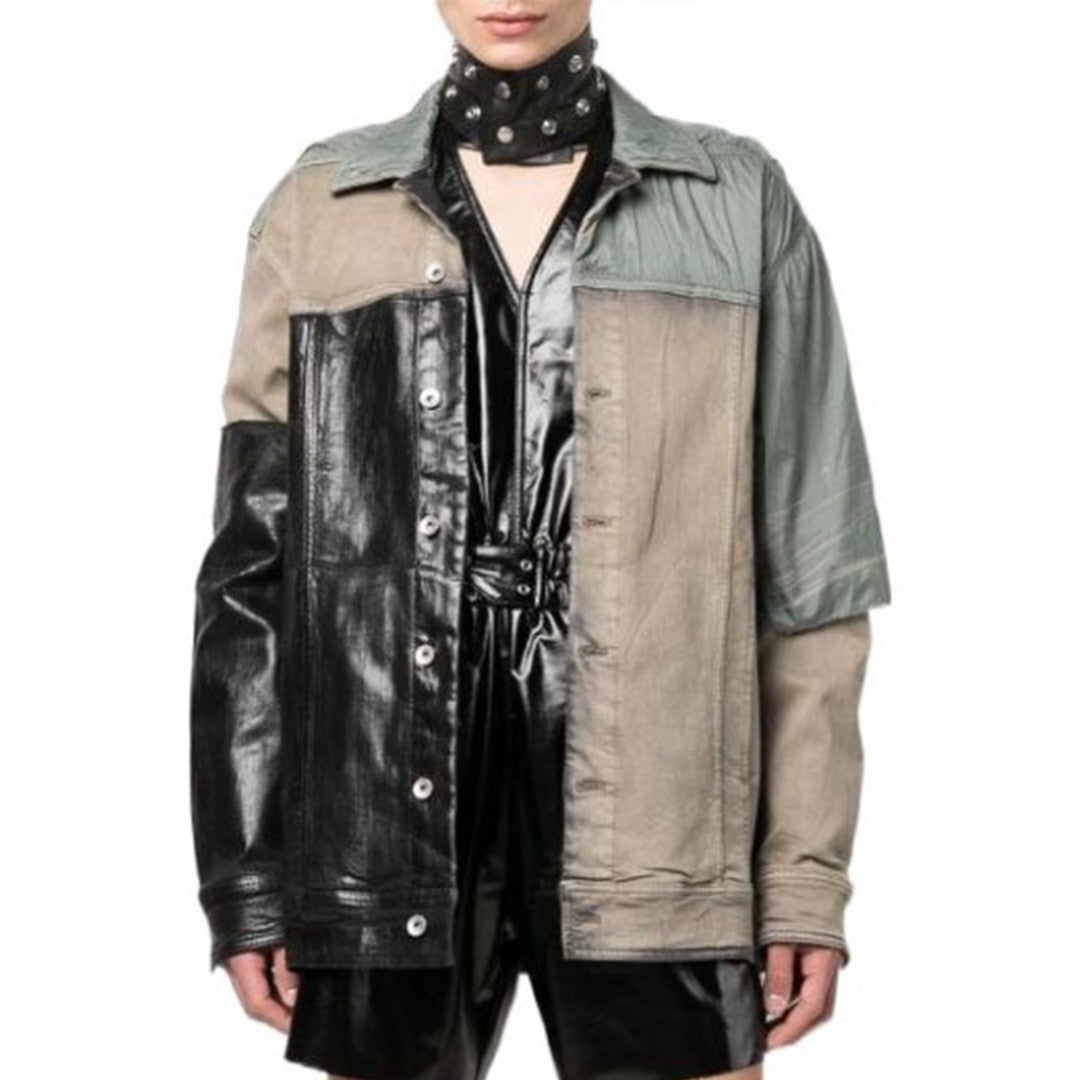 Rick Owens DRKSHDW Men's Spring And Fall Fashion Splicing Lapel Single-Breasted Long-Sleeved Denim Jacket Coat Ngvp #7945