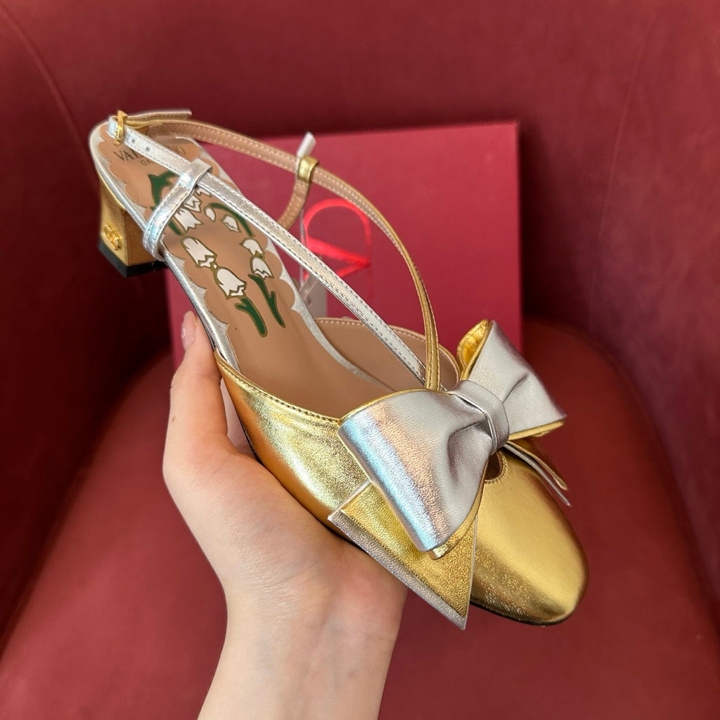 Valentino Bowow Women's Summer Round Toe Buckle Bow Shaped Chunky Heel 4.5cm High Heels Shoes #76981