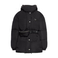 Prada Women's Autumn/Winter Single-Breasted Nylon Belt Long-Sleeved Solid Color Hooded Puffer Down Jacket Ngvp #81482