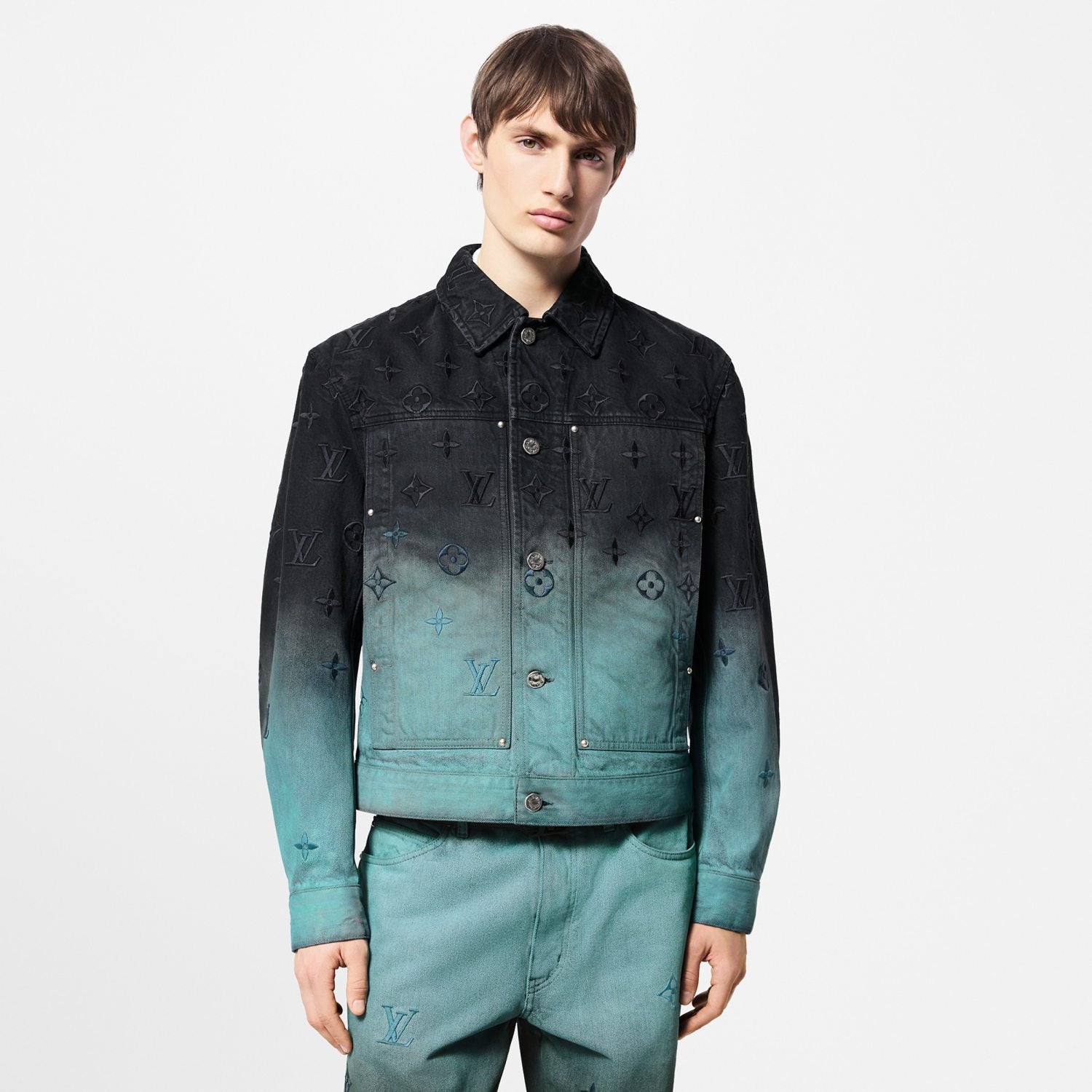 Louis Vuitton Men's Spring/summer Tie-dye Embroidery Gradient Denim Suit Lapel Jacket Straight Leg Pants Set  #72323