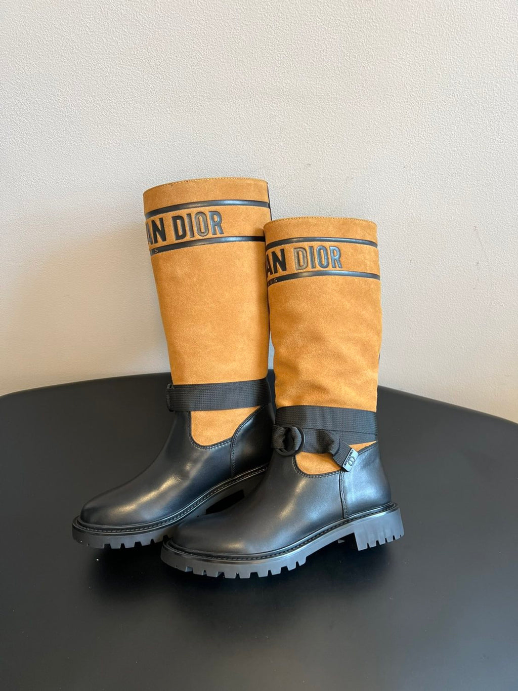 Dior Women's Spring/Fall/Winter Leather And Suede Blend Vintage Chunky-Heeled High-Top Boots Casual Long Riding Boots Shoes #81721