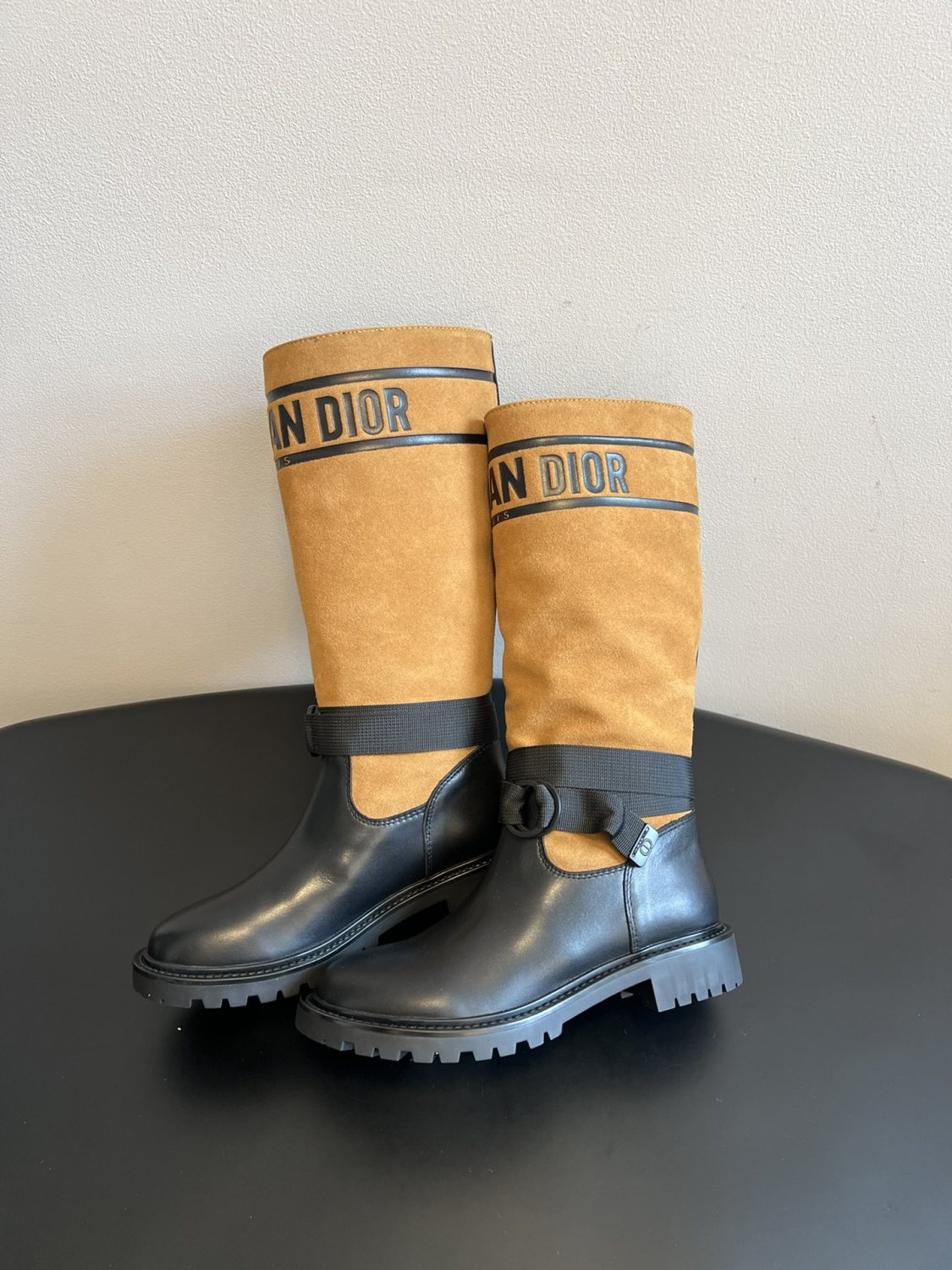 Dior Women's Spring/Fall/Winter Leather And Suede Blend Vintage Chunky-Heeled High-Top Boots Casual Long Riding Boots Shoes #81721