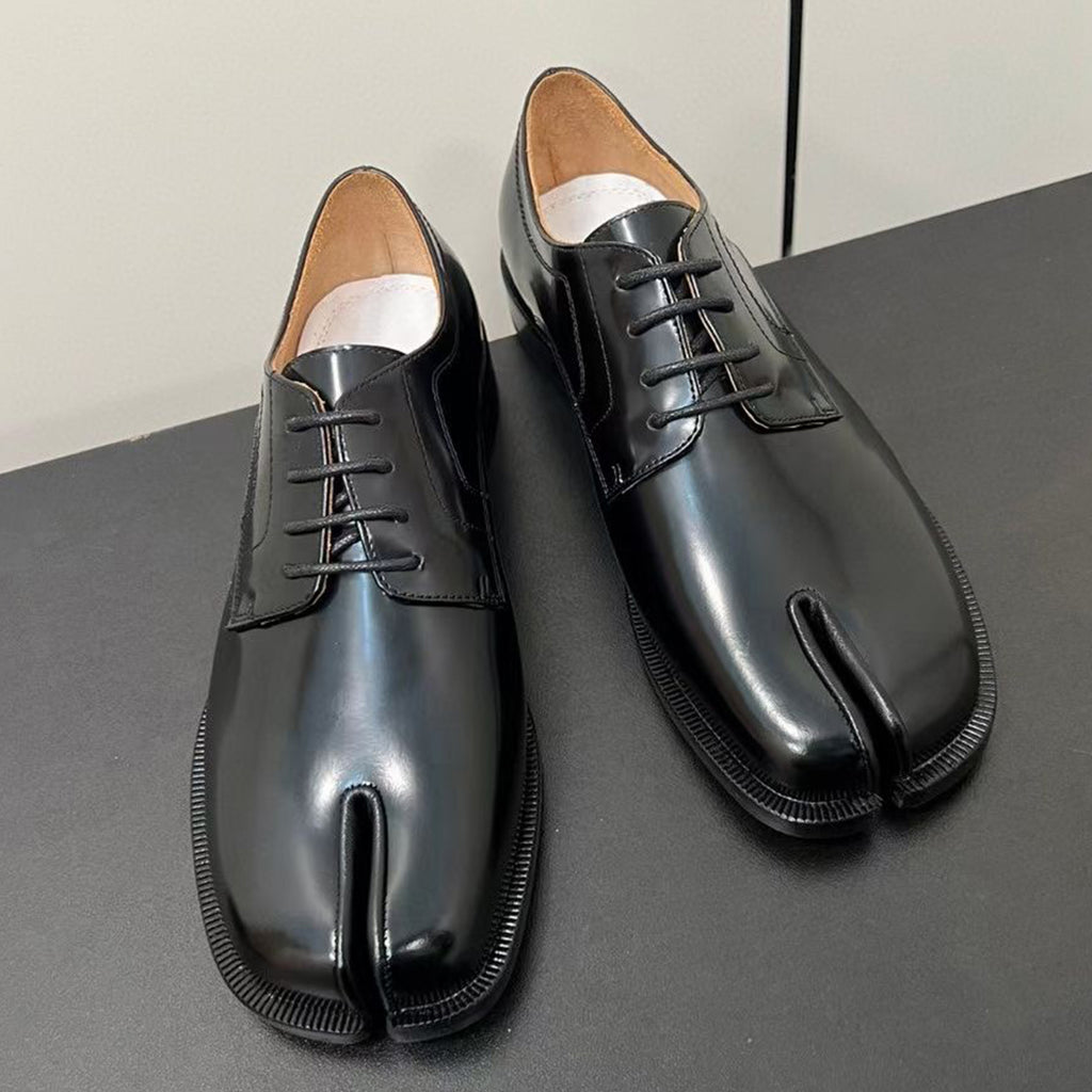 Maison Margiela Tabi Lace-ups Women's Men's Fall And Winter Luxury Black Leather Lace-up Casual Shoes Matte Glossy Leather Low-heeled Leather Shoes #816719
