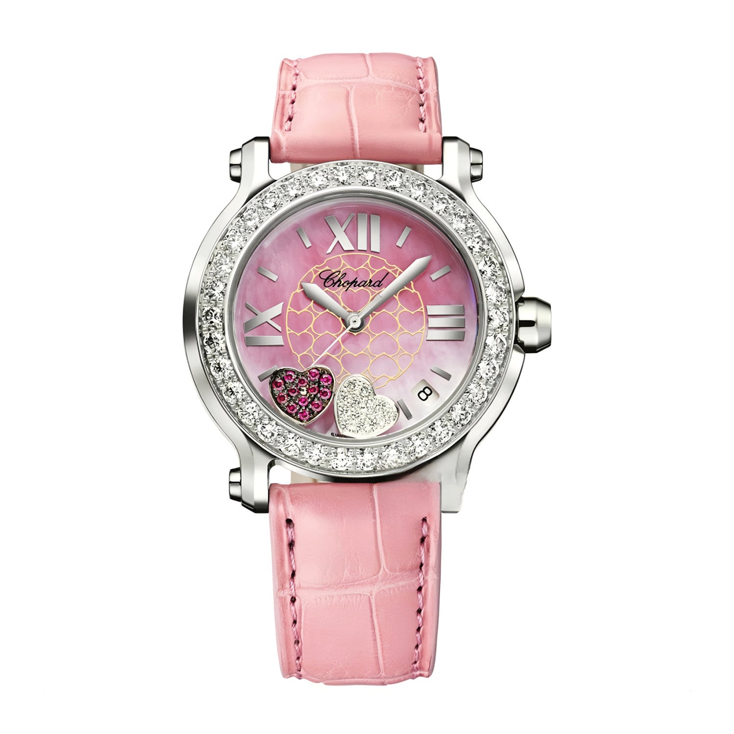 Chopard Women's Pink Strap Diamond Bezel Mechanical Watch #97727