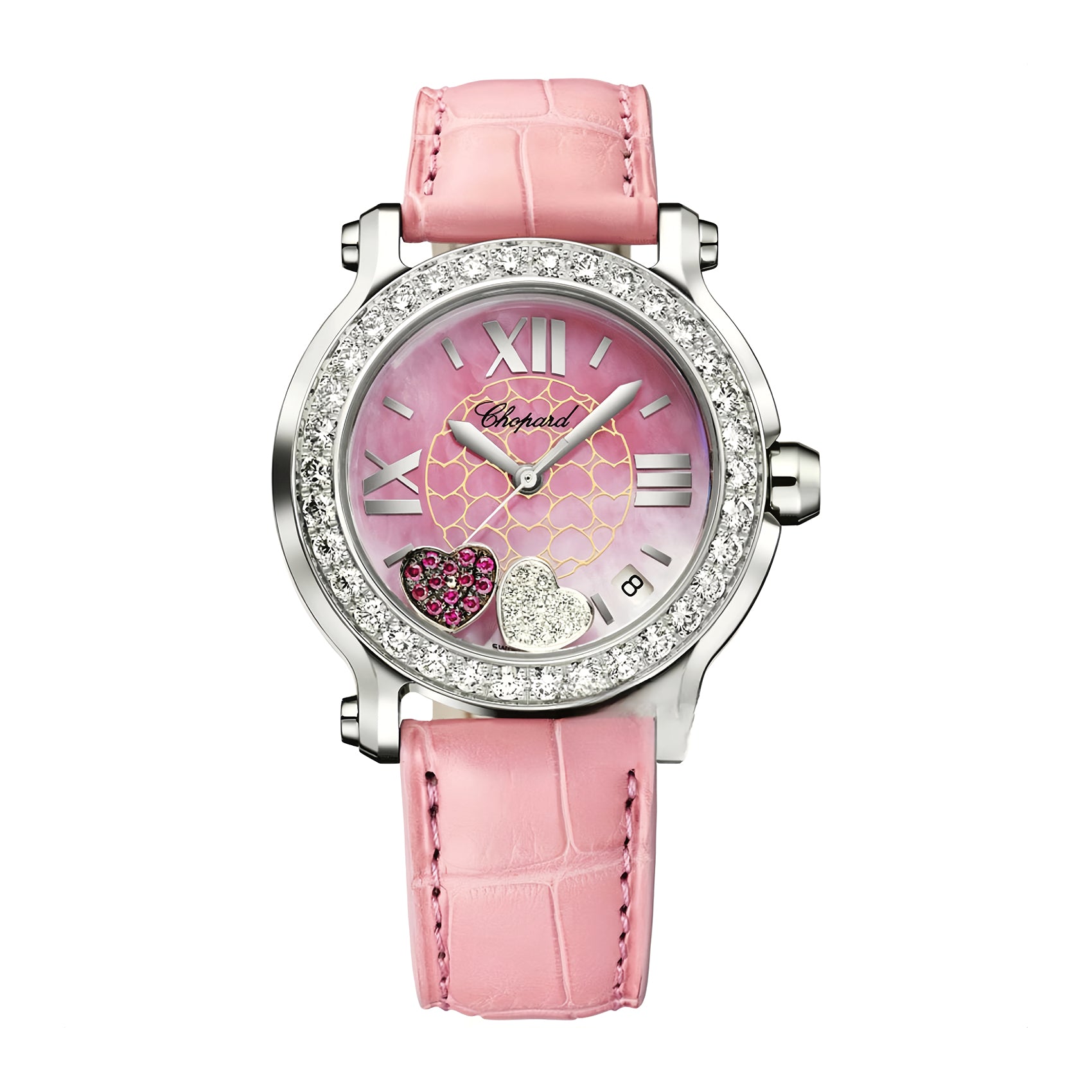 Chopard Women's Pink Strap Diamond Bezel Mechanical Watch #97727