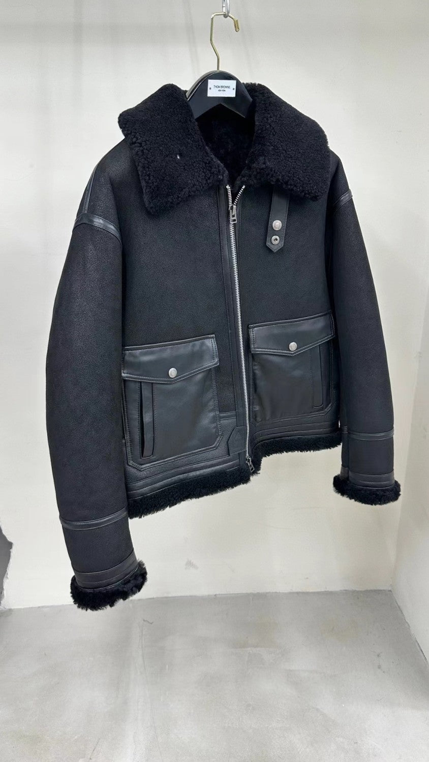 Tom Ford Men's Winter Black Fur Patchwork Long Sleeve Zipper Jacket #98478