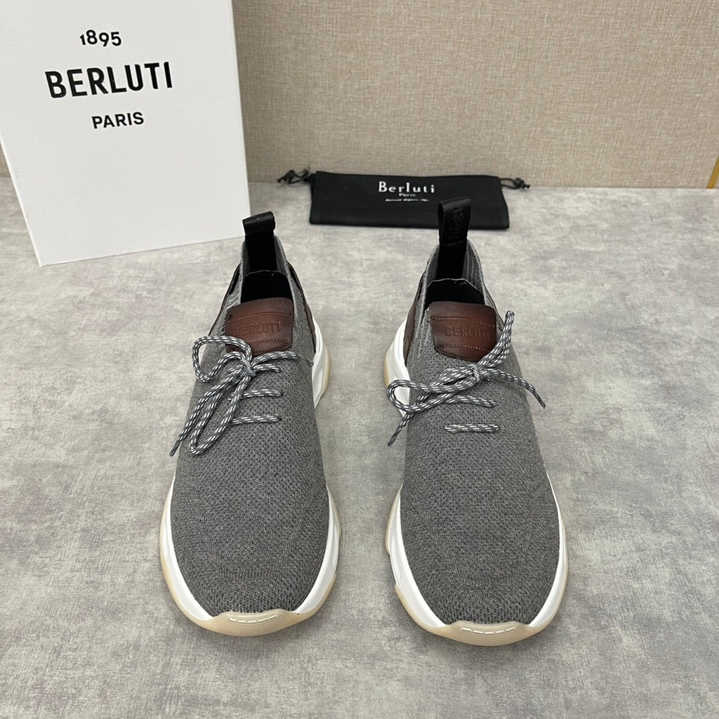 Berluti Shadow Men's Fashion Casual Round Toe Lace Up Flat Low Top Flyknit Sneakers Shoes #79362