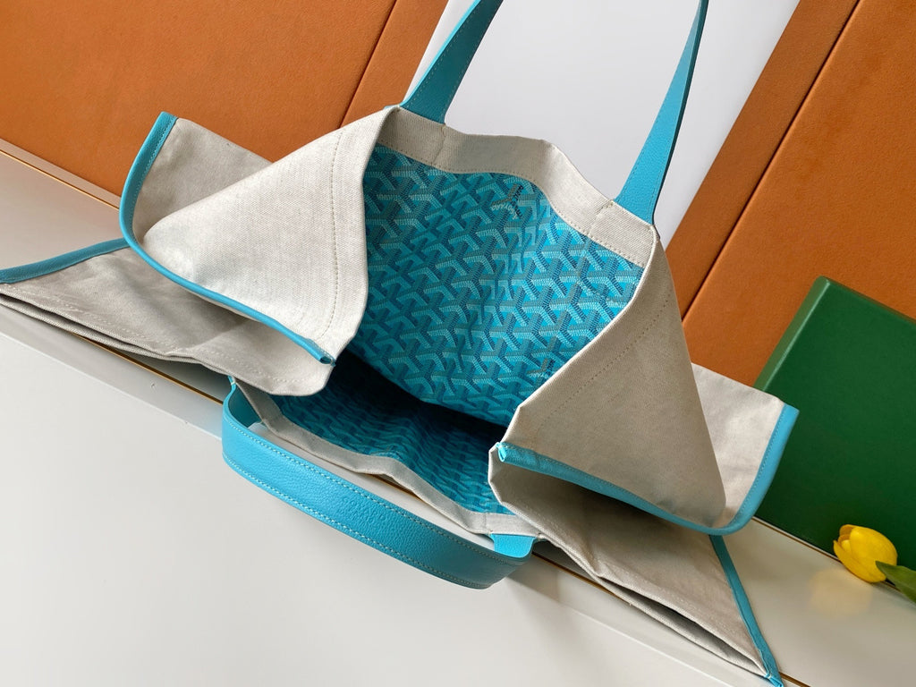 Goyard 2026 Limited Edition Méditerranée Turquoise Blue Two-tone Canvas Beach Bag Stylish Casual Large-capacity Shopping Bag Bags #84432A
