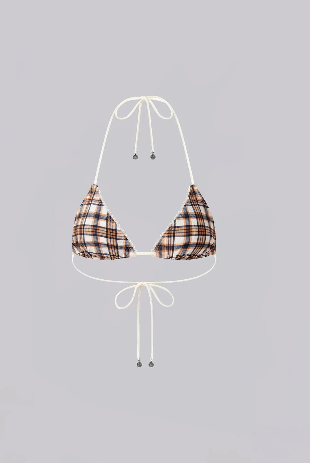 Brown Checked In Triangle Bikini Top