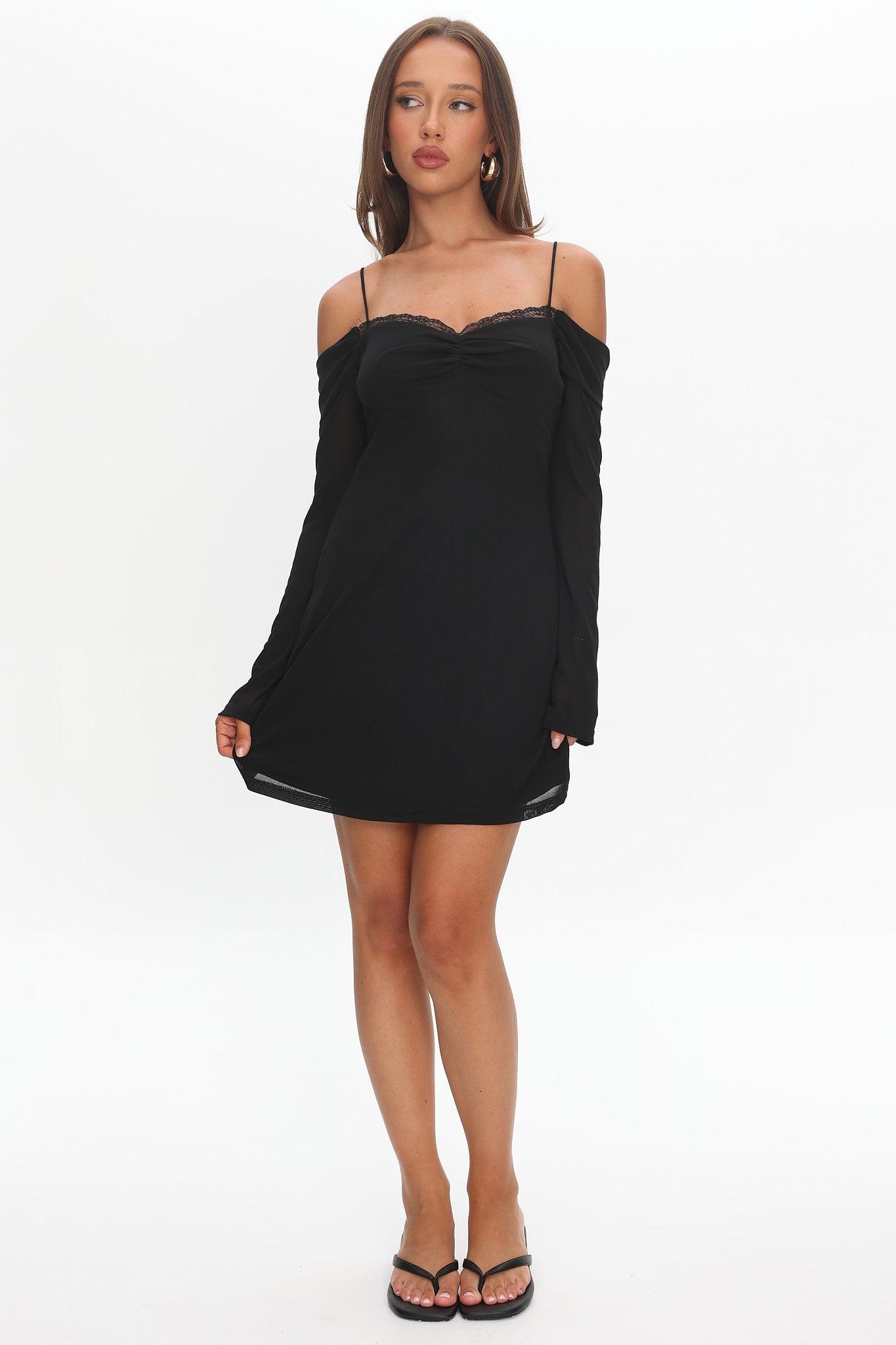 French Girl Long Sleeve Mini Dress Black