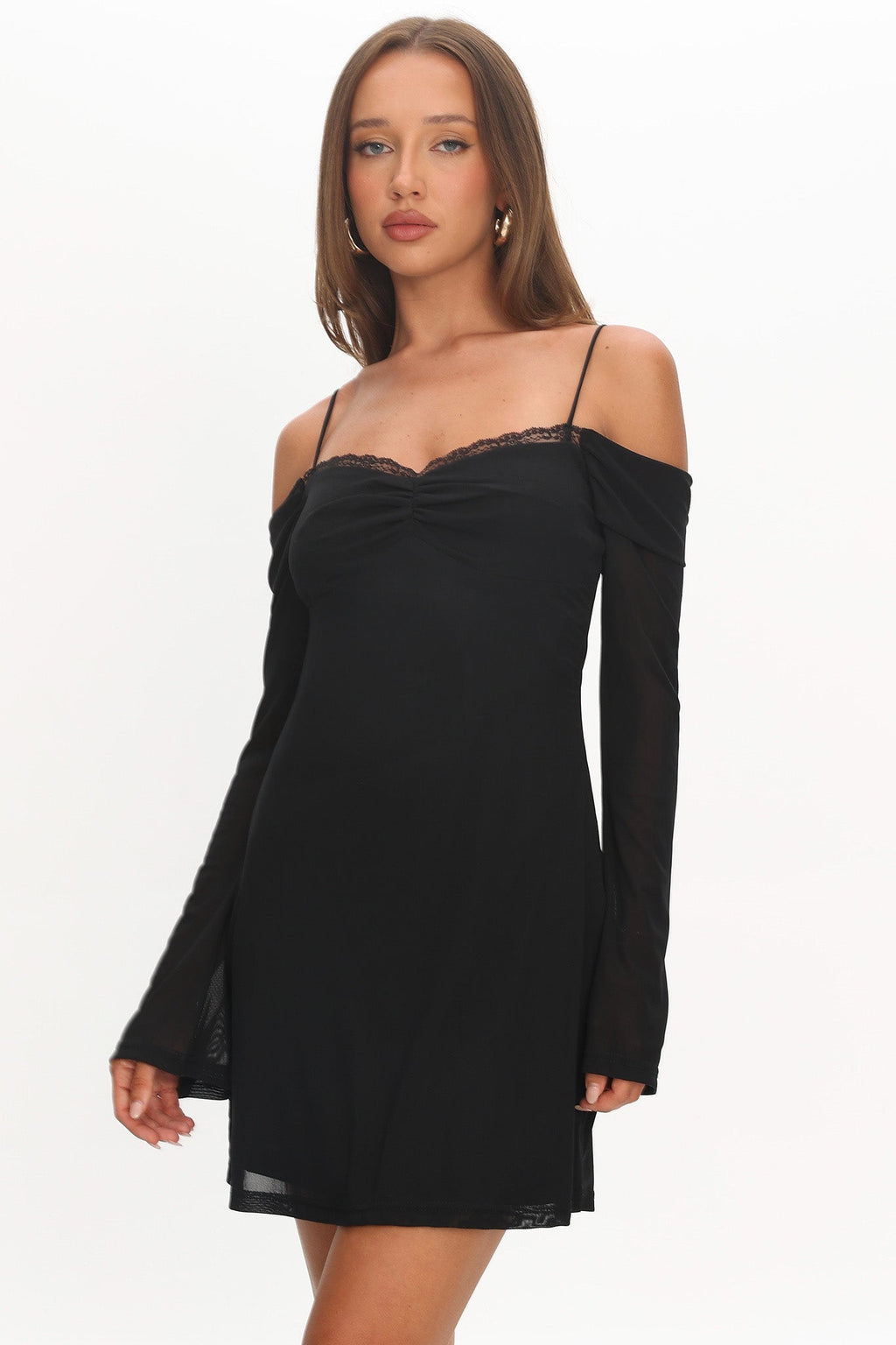 French Girl Long Sleeve Mini Dress Black