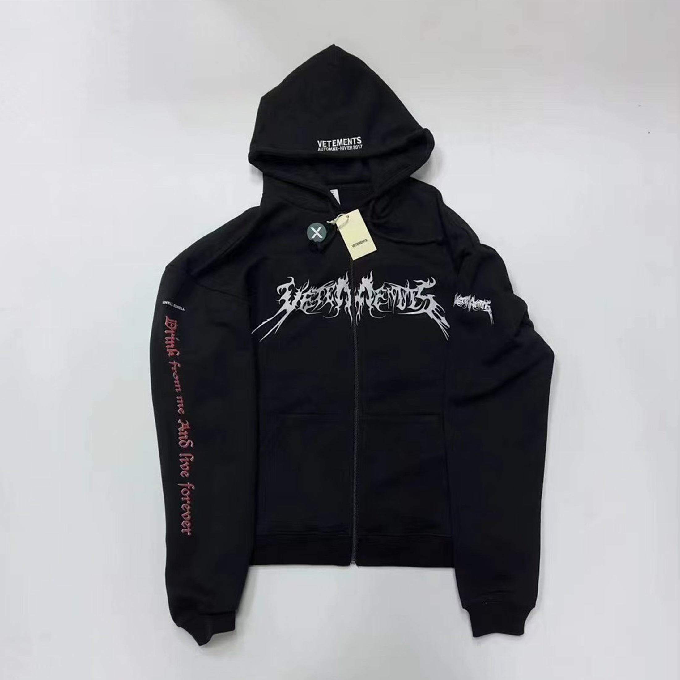 Vetements Men's Fashion Letter Pentagram Embroidery Loose Zipper Black Long Sleeve Hoodie Ngvp #7772