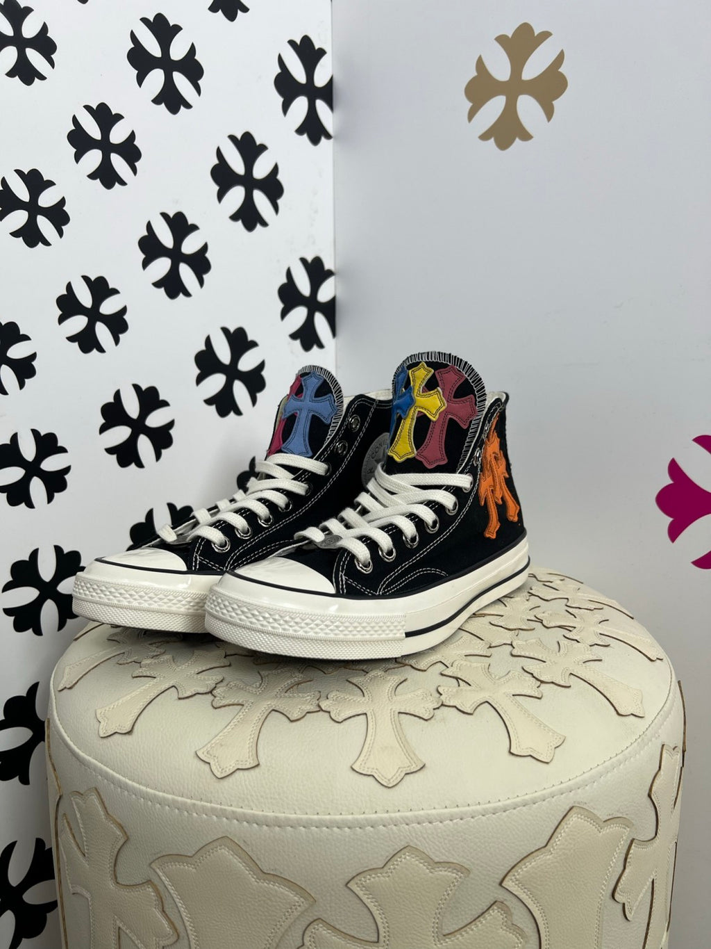 Chrome Hearts x Converse Men's And Women's Spring/fall Fashion Casual Round Toe Lace Up Flat High Top Canvas Sneakers Shoes #79323