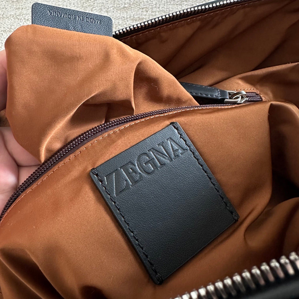 Zegna Ranglan Handbag Bags Black Technology Fabric Luggage Bag # 195388