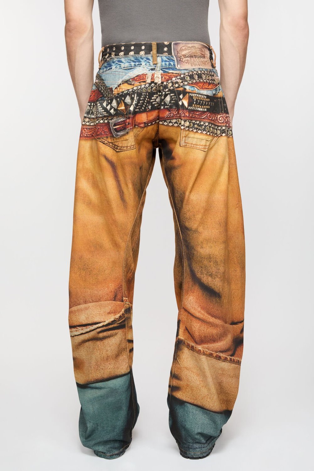 Acne Studios Men's Four Seasons Cotton Low Rise 3D Printed Casual Loose Denim Pants Ngvp #9892